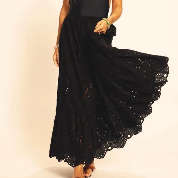 Natalie Martin Sierra Skirt Black Maxi Size Small Tangier Border Embroidery - Picture 1 of 5